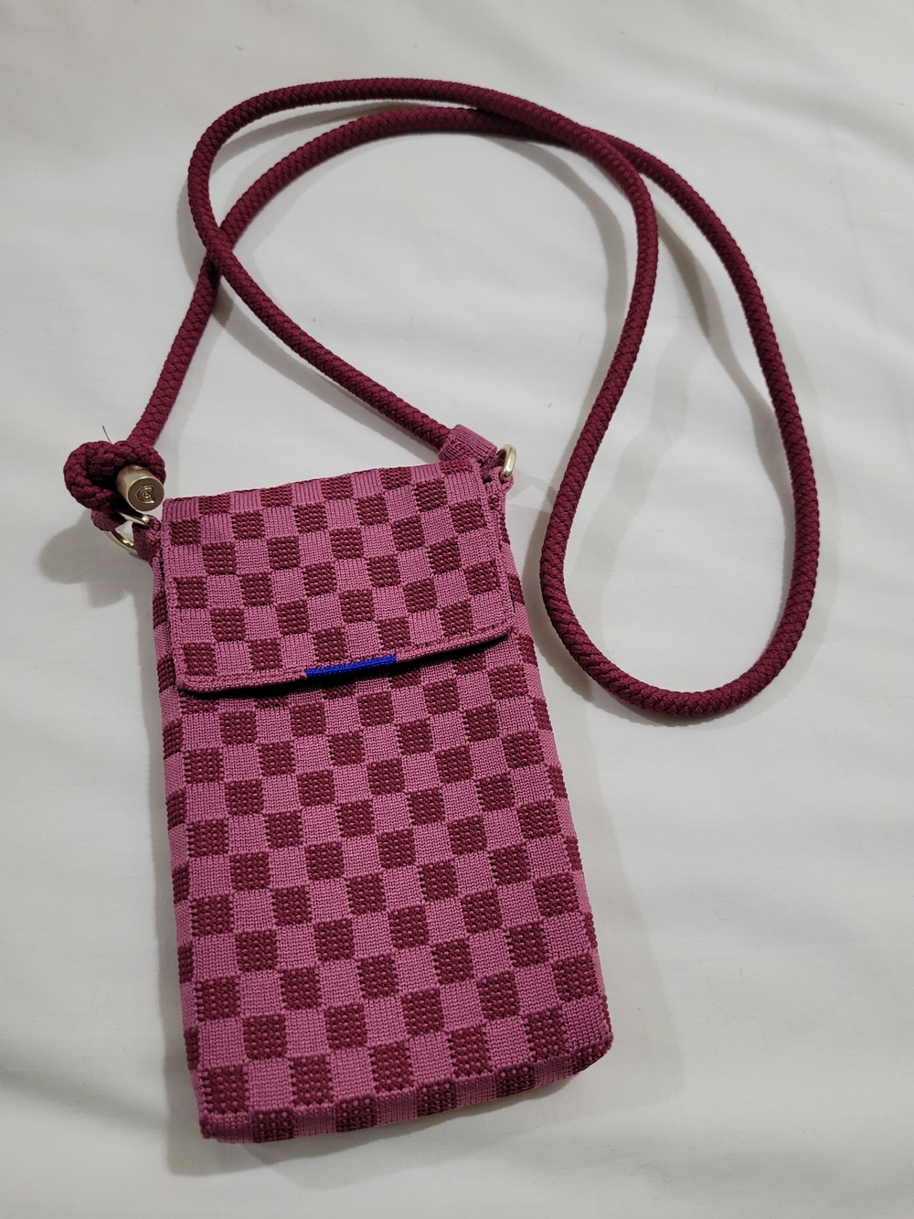 Rothy's Woven Checker Crossbody Phone Pouch - Burgundy Pink